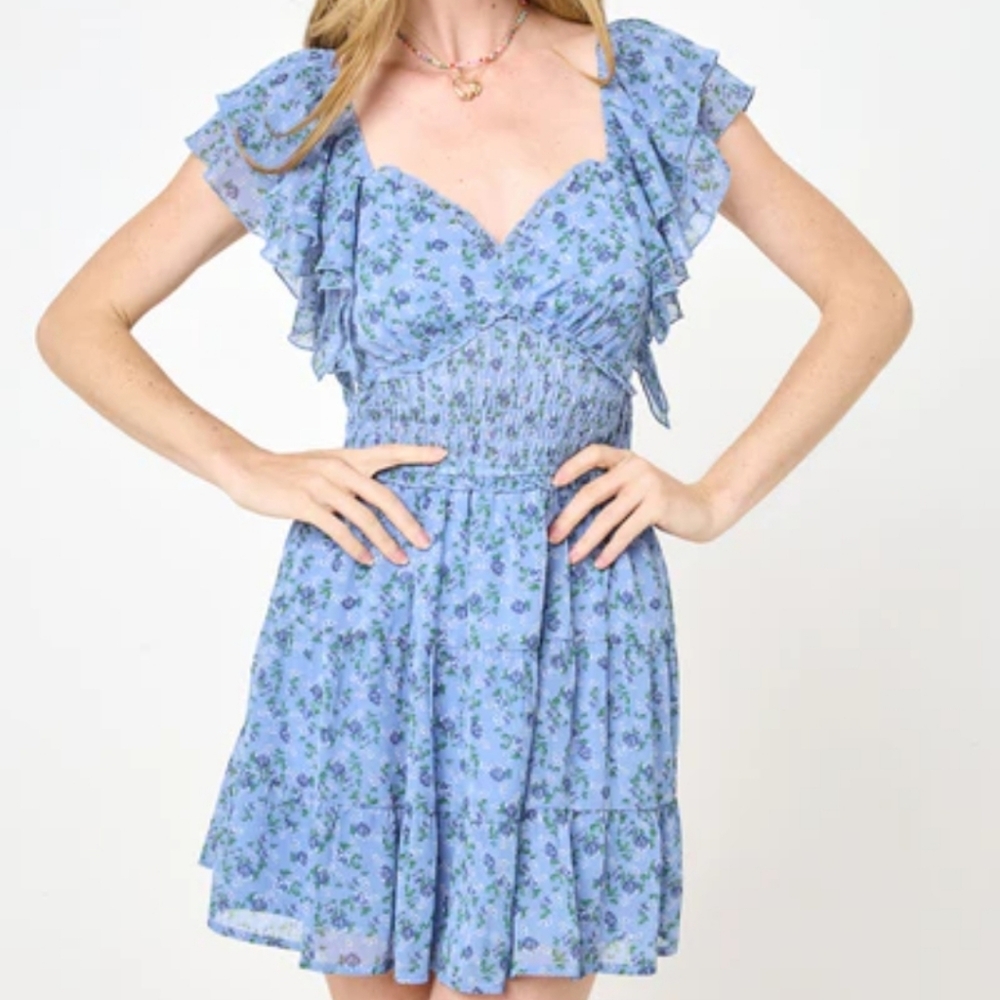 TRIXXI Floral Chiffon Tiered Ruffle Mini Dress. XL